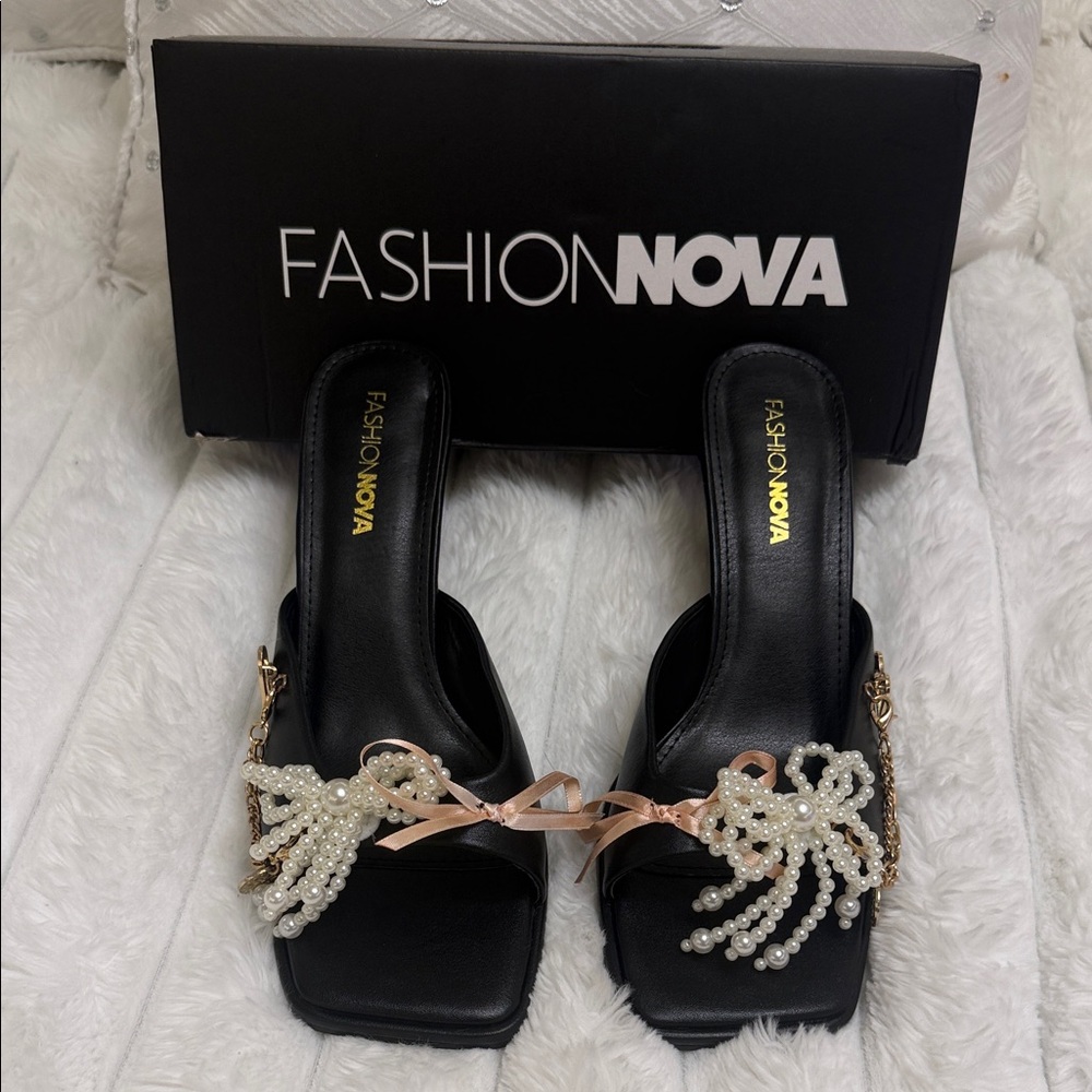 Fashion Nova Black Heels with Pearl Accents
